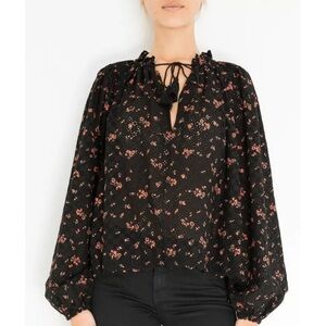 Ulla Johnson Siarah Blouse Floral Print Eyelet Long Sleeve Top Size 4 In Black